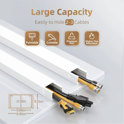 Cable Hider For Walls 315 Inch Long Cord Covers For 2 To 3 Wires On Wall TV Cords showcasing paintable features and cable capacity.