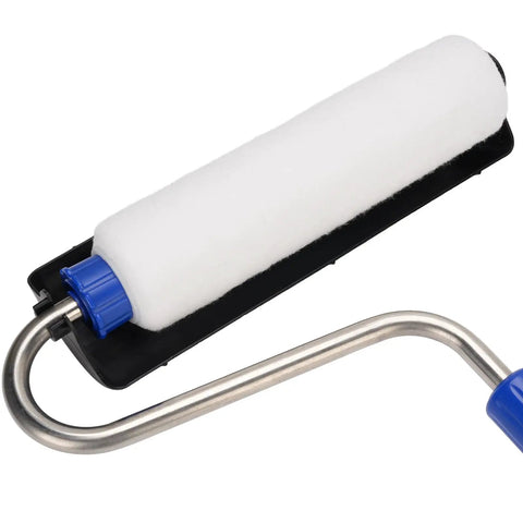 Close-up of Electric Paint Roller Plays Nice With Your Airless Sprayer For Auto Dispensing And Smooth As Butter Coats, white roller with aluminum shaft.