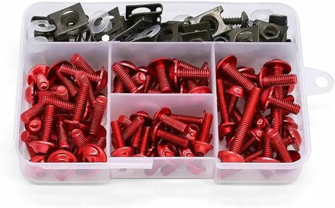 177Piece Motorcycle Bolts Kit With Screws Nuts Washers Fasteners Clips for Kawasaki KLX140G Z125 Pro organized in a storage box