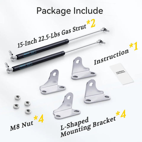 Gas Struts 15 Inch 22.5 Lb Two Pack With Brackets For Camper Doors Storage Box Lids Cabinet Doors Bench Lids And Boat Hatches