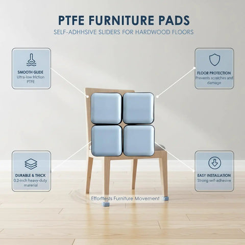 Heavy Duty PTFE Furniture Sliders With Self Adhesive Floor Protectors on chair leg showing smooth glide and floor protection