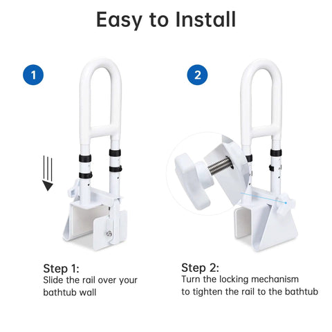 Bathtub Safety Grab Bar For Seniors And Disabled, Heavy Duty Over The Tub Handrail With Locking Clamp, Easy Installation Steps