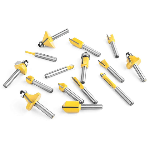 Router Bits Set With Fifteen Pieces One Quarter Inch Shank For DIYers Durable Steel Body Alloy Blades Anti Kickback Design