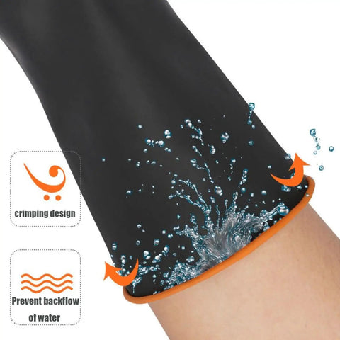 Heavy Duty Chemical Resistant Rubber Gloves 22 Inch Xl Natural Latex showcasing crimping design to prevent water backflow.