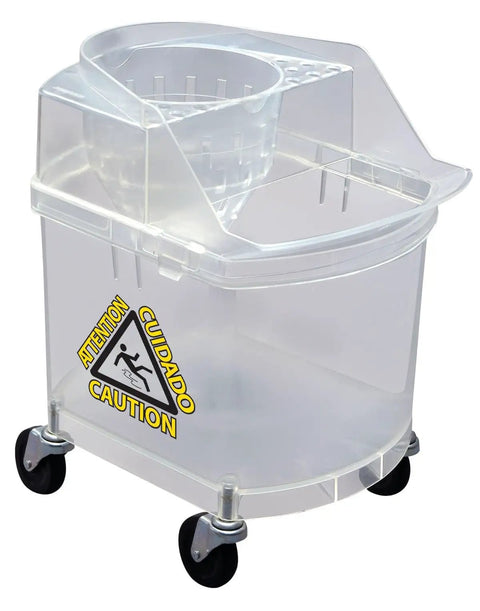 Transparent Mop Bucket With Wringer, Metal-Free Design, See-Through Mop Set for Corrections Facilities, Inmate-Safe