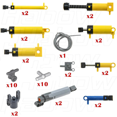 Pneumatic Technic Parts Kit For Lego Builders 19Pcs Compatible With Pneumatic Cylinders Air Pumps Switch Piston Rods Hose Linear Actuators MOC Replacement Parts Includes Two 2x11 V2 Cylinders And More