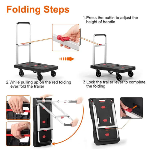 Folding Hand Truck With Platform Design For 330 Lb Capacity Heavy Duty Dolly Cart folding process instructions.