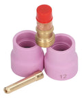 Pro Grade 4 Piece Welding Cup Torch Collet Set For WP17 WP18 WP26 TIG Torches, built tough copper PTFE parts, two cups, body, collet shown