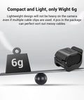 Camera Cable Lock Clamp 4 Pack For HDMI SDI And Microphone Cables Keeps DSLR Rig Cages And Handles Looking Clean No Cable Mess One Quarter Inch Twenty Mount Compatible, showing lightweight 6g balance with clamp on scale