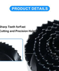 11-piece hole saw kit with black metal blades, sizes 3/4 to 2-1/2 inches, includes mandrels and storage box