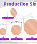 Copper Sheet Kit 18 Pcs in Three Sizes 0.02 Inch Thick Pure Copper Sheets for Crafts DIY Jewelry Electrical Repairs and Industrial Projects Includes 0.75 Inch, 1.2 Inch, and 2 Inch Pieces production size chart.