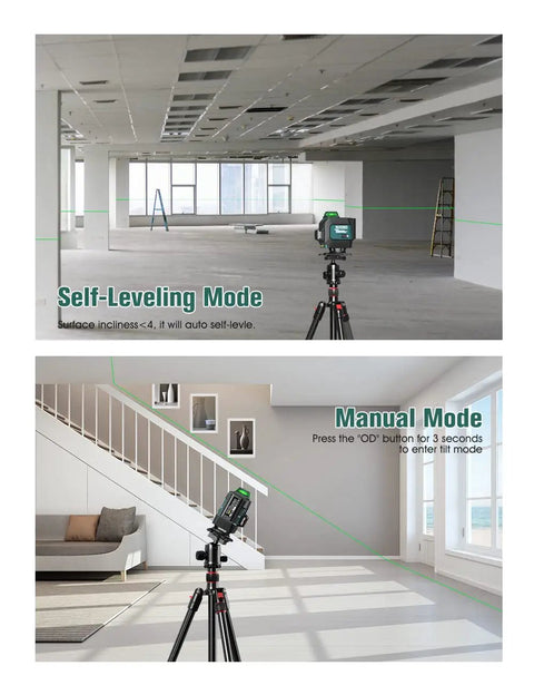 Self Leveling Laser Level With 4x360 Degree Green Cross Lines For Whole Room in self-leveling and manual modes