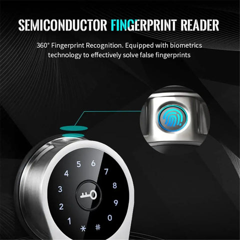 Hella Secure Smart Entry Door Lock Featuring Slick Fingerprint Reader Password Keypad Rfid Cards And Smooth Phone App Remote Management showing semiconductor fingerprint reader with biometric tech.