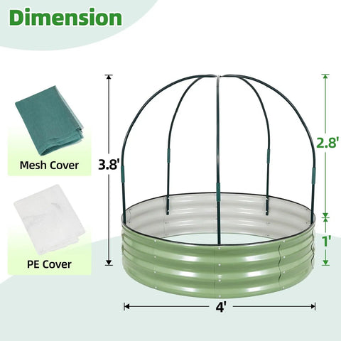 Galvanized Raised Garden Bed With Cover For Outdoors 4x4x1 Ft Metal Planter Box With PE Winter Cover And Mesh Summer Cover 3 In 1