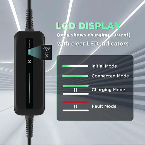 Portable Level 1 EV Charger With 20ft Cable For 110V Outlets On The Go Home Charging Station SAE J1772 NEMA 5 15P Lightweight LCD display