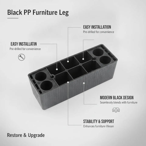 Sturdy Black Plastic Sofa Feet With Screws Replacement Legs For Couch And Cabinet Elevate For Easy Floor Cleaning 1 Pack