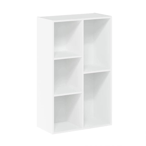 5-Cube Bookshelf Organizer With Reversible Design And Easy Assembly, a sleek white unit displaying open storage cubes