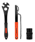 Bike Cassette Removal Tool With Chain Whip And 2 In 1 Freewheel Remover Pedal Wrench And Sprocket Remover in black and red