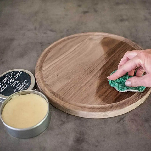 Applying No Mineral Oil Cutting Board Oil And Wax For Wooden Surfaces with coconut oil and beeswax on round cutting board