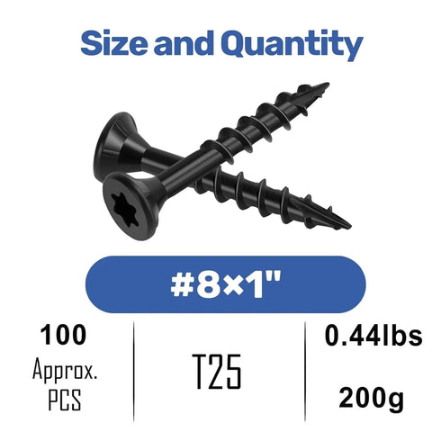 Black Deck Screws For Wood And Outdoor DIY Projects, Rust Proof And Salt Spray Ready, Epoxy Coated With T25 Torx Bit