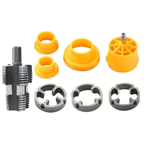 Heavy Duty Electric Pipe Threader Kit For Pvc And Metal Pipe is a set of replacement cutters and adapters.
