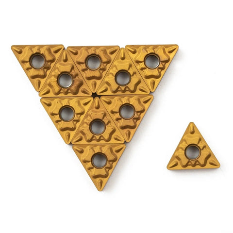 TNMG160408 HQ LF9011 TNMG332 carbide turning inserts for steel, 10 pack showing triangular shape for CNC machining.