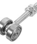 Heavy Duty Double Ball Bearing Sliding Door Rollers With Bulletproof Steel Trolley and Smooth Glide for Patio Doors and Window Replacement Hardware holding fifty kilo loads, close-up of roller.