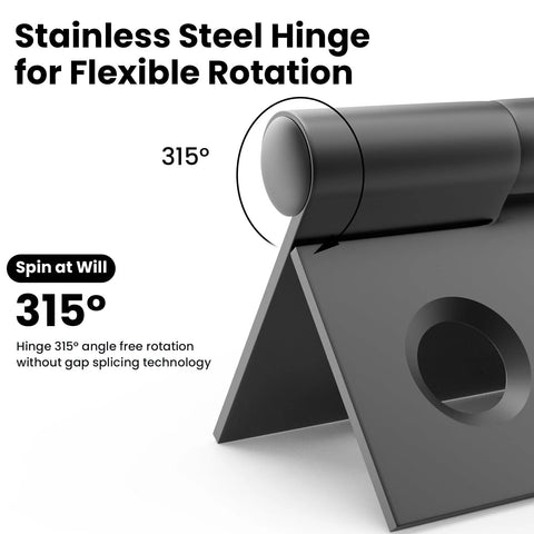 Black stainless steel 2-inch door hinge with 315° rotation illustration.