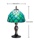 Stained Glass Table Lamp with Real Glass Shade in Green Pearl, Handmade Crystal Bead Style Desk Light, Antique Art Nouveau Design