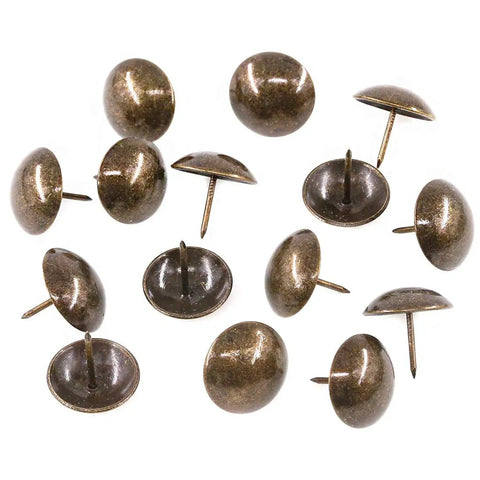 Top Shelf 100 Pack Bronze Upholstery Tacks 1 Inch Furniture Nails legit antique brass thumb tacks assorted for fabric use.