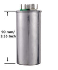 40 Plus 5uF 370V CBB65 Dual Run Capacitor, Circular, 90mm Height, Three Terminals, for AC Motor, Fan and Condenser Start