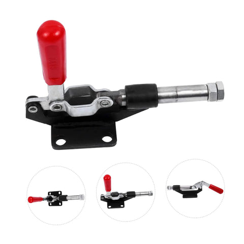 Fast Locking Level Fastener Push Pull Clamp for Vertical Fixtures, adjustable clamp with toggle catch and plastic handle shown