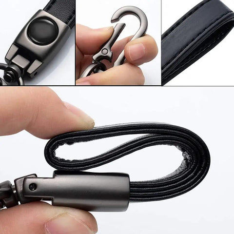 Durable Zinc Alloy Keychain For Men And Women With 360 Degree Spin Black Polished Finish Sleek Car Key Ring Accessory For BMW Series Interior Everyday Carry, showing black polished hook and swivel.
