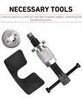 Brake Caliper Compression Tool Set For Car Disc Brakes, Chrome Plated Steel Piston Rewind Tool, adapter and handle displayed