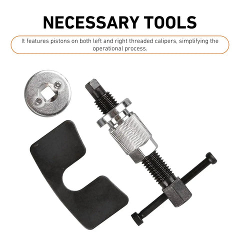 Brake Caliper Compression Tool Set For Car Disc Brakes, Chrome Plated Steel Piston Rewind Tool, adapter and handle displayed