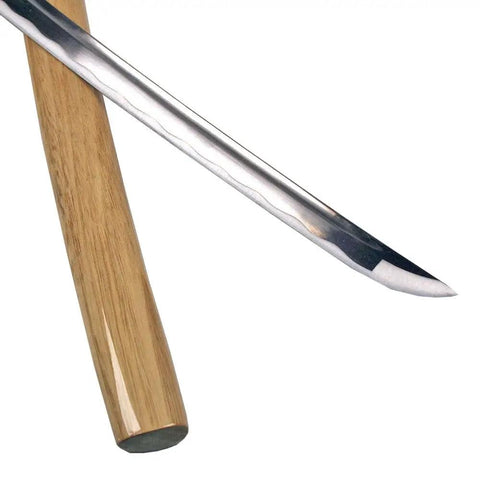 Handmade Japanese Shirasaya Samurai Katana With 26.5 Inch Carbon Steel Blade Natural Wood Handle Blood Groove Decorative Hamon