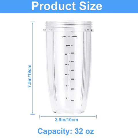 2 Pack 32oz Replacement Cups For 600W And 900W Blenders With Two Flip Top To-Go Lids, BPA-Free High Impact Plastic, Dishwasher Safe