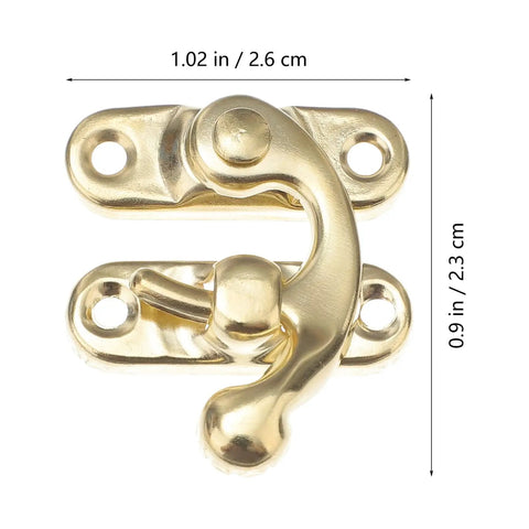 Gold Retro Mini Metal Hasp Decor DIY Kit For Wood Boxes And Suitcases, swing toggle lock hardware, close-up view.