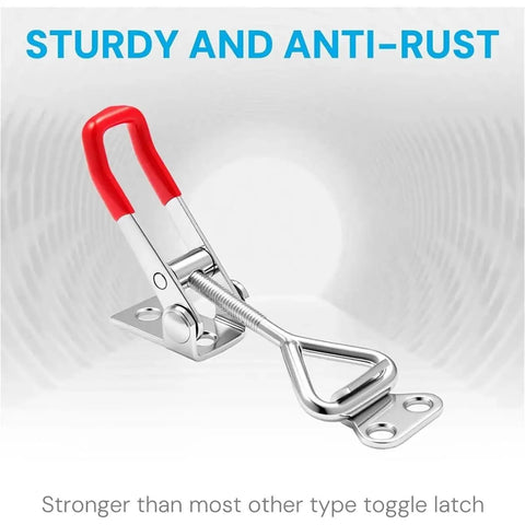 Six Pack Toggle Latch Clamp Set with adjustable quick release pull handle, red grip shown emphasizing sturdy build.