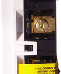 Side view of 20 Amp 125V Pilot Light GFCI Receptacle With Tamper Resistant Self Test, Extra Heavy Duty Industrial Grade, White GFPL2-PLW, metal parts visible