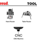 Tools including a hand router, table router, and CNC machine suitable for use with Six Piece Starter Router Bit Set With One Half Inch Shank.