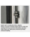 Built To Last 304 Stainless Steel Outdoor Electrical Enclosure Junction Box With Weatherproof Waterproof Construction, Rain Shield Roof, Tight Seal Gasket, Clear Window, Heavy Duty Housing, Tough As Nails For Industrial Or Home Outdoor Use. close-up of stainless steel hinge