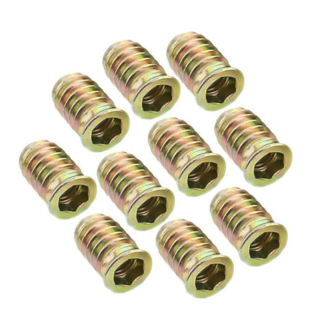 Solid M6 By 15mm Furniture Insert Nuts Hex Socket Fasteners With Zinc Coating For Wood Projects Heavy Duty Rust Resistant Heavy Grip Screws grouped together in a display.