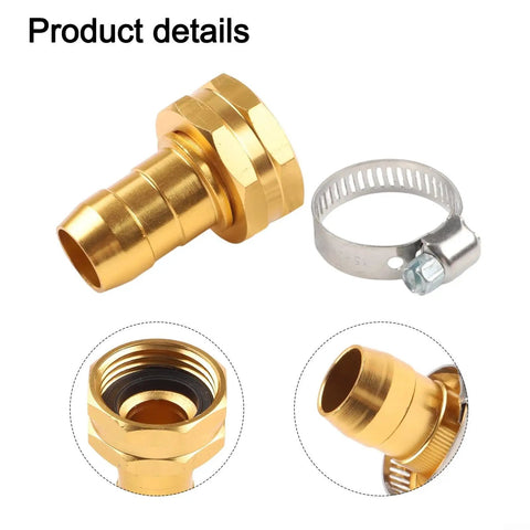 Heavy Duty Aluminum Garden Hose Mender Repair Kit With 3/4 Inch Us Thread Male Female Fitting And Stainless Steel Clamp For Sprayer Leak Fix And End Replacement No Tools Needed Just Twist And Go, gold hose connector and clamp