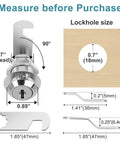 Badass Heavy Duty Cam Locks Keyed Alike Cabinet Hardware 1 1 8 Inch detailed measurements show fit for cabinets and mailboxes.
