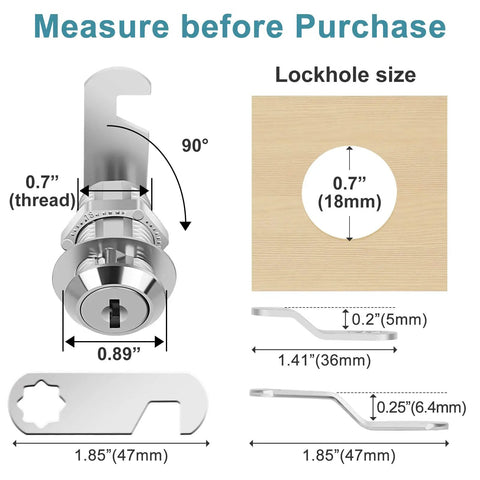 Badass Heavy Duty Cam Locks Keyed Alike Cabinet Hardware 1 1 8 Inch detailed measurements show fit for cabinets and mailboxes.