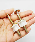 Two Pack Heavy Duty Toilet Seat Screws with Hinge Bolts and Hardware Kit Including Metal Washers and Plastic Nuts in hand