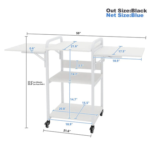 Three Tier Movable Heat Press Table With Foldable Stand featuring measurements and space saving design