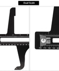 Close-up of Brake Measuring Tool From 6.5 To 14.25 Inch with dual scale, heavy duty steel for precision measurements.
