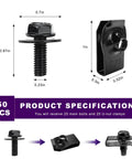 Diagram of the 50 Piece M6-1.0 Body Bolts U Nuts Kit With Hex Head Screws And Extruded U Nuts Universal Push Pull Auto Body Retainers